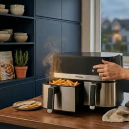 Heinner Dubbele Heteluchtfriteuse – 1700W – 8,6L Totale Capaciteit – 5,3L + 3,3L Manden – Digitaal Display – Touchbediening – 8 Programma’s – SYNC & MATCH – Grijs/Zilver — thumbnail 4