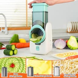 Elektrische groentesnijder - Keuken rasp - Snel eten bereiden - 6-in-1 functies - 12 x 17 x 28 cm - Wit — thumbnail 2