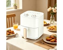 Witte airfryer van 6 liter met 7 menu-opties instelbare timer en temperatuurregeling en een frituurmand van roestvrij staal met antiaanbaklaag