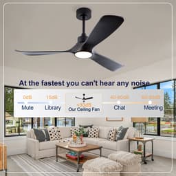 MODENUIT Plafondventilator – 132 cm – Met Verlichting en Afstandsbediening – ABS en IJzer – Zwart — thumbnail 3