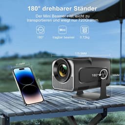 Beamer, Full HD, 4K-ondersteuning, Android-beamer, beamer voor buitengebruik met smartphone, draagbare thuisbioscoop, minibeamer, Wi-Fi, Bluetooth, 1080p, 180 graden draaibaar — thumbnail 2