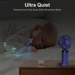 Draagbare handventilator – Verbeterde 800 mAh-ventilator met led-display – 90° inklapbaar, 5 snelheden, 3-in-1 (hand-, nek- en bureauventilator) – Compacte ventilator voor o.a. make-up(Paars) — thumbnail 4