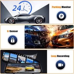 SnelShoppen - 9.66 Inch Dashcam Achteruitkijkspiegel met 3 Camera's, 1080P Full HD, Nachtzicht, G-Sensor, 64GB Geheugenkaart, WiFi App voor Auto's — thumbnail 3