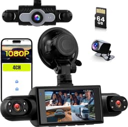 SnelShoppen - 360° Dash Cam 4 Kanalen 1080P Auto Camera met 64G SD-kaart, G-Sensor, Loop Opname, Nachtzicht en Groothoek 150° voor Achter Interieur — thumbnail 1