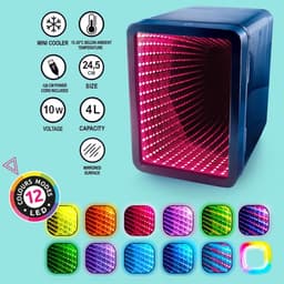 Mini Koelkast 4 Liter met Infinity LED Effect – Compacte USB Koelkast voor Gamers, Studenten en Kantoor – Spiegeldeur met Verlichting – Voor 6 Blikjes, Snacks en Cosmetica — thumbnail 4