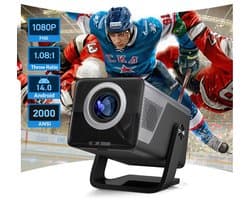 NordHaus Full HD Beamer - Smart Projector met Android 14 - Thuisbioscoop Beamer - 2000 ANSI Helderheid - Wifi 6 en Bluetooth 5.4