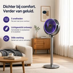 Staande Circulatieventilator met Afstandsbediening en Luchtbevochtiger - 4 Windsnelheden - Oscillatie 90°/120°/150° - Timer 3/6/9 uur - Verstelbare Hoogte - Zwart — thumbnail 5