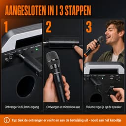 Lenco Microfoon Draadloos - Microfoon - MCW-020BK - Set van 2 Draadloze Microfoons met 6,3 mm ontvanger - Plug & Play - Zwart — thumbnail 4