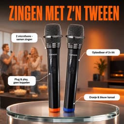 Lenco Microfoon Draadloos - Microfoon - MCW-020BK - Set van 2 Draadloze Microfoons met 6,3 mm ontvanger - Plug & Play - Zwart — thumbnail 2