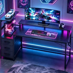 Lunekiss Gaming bureau met LED - hoekbureau en computerbureau met opbergschap, lades, monitorstandaard en 2 stopcontacten — thumbnail 2