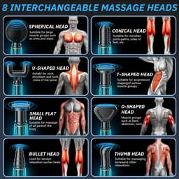 Nekmassageapparaat - Grijs - 16 x 19 x 4,8 cm - Elektrisch Massagepistool met 8 Verwisselbare Koppen - Voor Spierontspanning — thumbnail 3