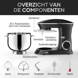 NIVA® Deegmachine - Mixer met Kneedhaak - Kneedmachine - Zwart - 42cm x 36cm x 27cm — thumbnail 5
