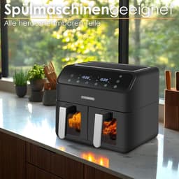 Dubbele Kamer Heteluchtfriteuse - Airfryer XXL Dubbele Friteuse - Gezond Koken - Twee Zones Apart Instelbaar - 8 Liter - Zwart — thumbnail 2