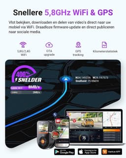 Dashcam voor auto - Zwart - Dubbele 4K camera met GPS, WiFi en Nachtzicht - Voor Vooraan en Achteraan — thumbnail 5