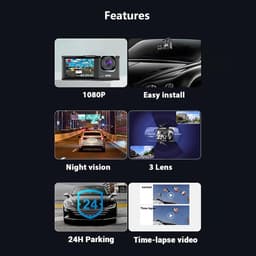 Dashcam voor auto - Zwart - 10,5 x 4,2 cm - 3 Camera's met Nachtzicht en G-sensor - Voor Veilig Rijden — thumbnail 5