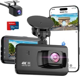 Dashcam voor auto - Zwart - 3 inch IPS Scherm - 4K Voor- en 1080P Achtercamera met Wifi en Nachtzicht - Voor Veilig Rijden en Parkeren — thumbnail 1