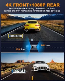 Dashcam voor auto - Zwart - 4K + 1080P Dual Lens - Met CPL Filter en 170° Groothoek - Voor en Achter Camera met WiFi en 64GB Geheugenkaart — thumbnail 4