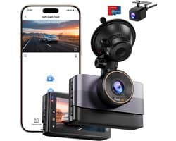 Dashcam voor auto - Zwart - Dual 4K + 1080p Camera - WiFi met Nachtzicht en Parkeerbewaking - Voor Auto