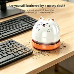 Mini Cartoon Tafelstofzuiger Wit-Oranje, Draagbare USB Oplaadbare Bureaustofzuiger voor Gumrestjes, Stof, Kruimels, Toetsenborden en Autoreiniging — thumbnail 3