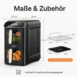 Heteluchtfriteuse - Airfryer Dubbele Kamer - Gezond Koken - Twee Kamers - 11 Liter - Zwart — thumbnail 5