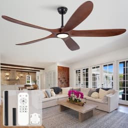 60 inch ultradunne plafondventilator met lamp, 5 massief houten bladen in donker walnoot - 3 kleurtemperaturen - dimbaar - 6 snelheidsstanden - stille luchtcirculatie - voor slaapkamer, eetkamer en woonkamer — thumbnail 1