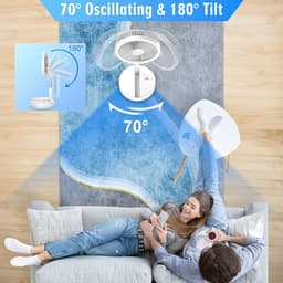 KZQ Oplaadbare Opvouwbare Oscillerende Ventilator (22 cm) – Uitgerust met een 8000mAh batterij, USB-C poort en afstandsbediening; een stille vloer-/tafelventilator, geschikt voor slaapkamers, kantoren, kamperen en reizen; Zwart. — thumbnail 2