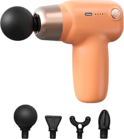Ultracompact massagepistool, diepweefselmassageapparaat voor spierontspanning, draagbaar massageapparaat met 4 snelheidsstanden - wordt geleverd met 4 aansluitingen - oranje — thumbnail 2