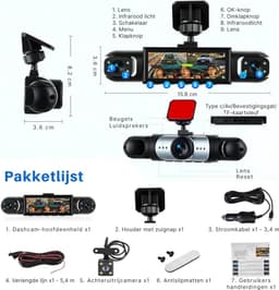 SNJY® Dashcam voor Auto - Auto Camera - Dashcam Voor en Achter en Zijkanten - 1080P - 360° Dashcam - Zwart — thumbnail 3