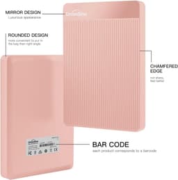 Externe Harde Schijf 500 GB - USB 3.0 HDD - Ultra Slim, Stil en Draagbaar - Plug & Play - Roze — thumbnail 5