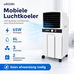 oROMI Airco 6L – Mobiele Verdampingskoeler met 3 Snelheden – Ventilator met Water- en IJskoeling – Automatische Oscillatie – 65W — thumbnail 1