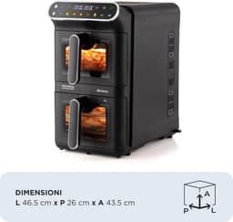 Verticale Dubbele Airfryer - Luchtfriteuse Torenmodel - Gelijk Koken - Ruimtebesparend Ontwerp - 11 Liter - Zwart — thumbnail 3