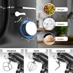SnelShoppen - Keukenmachine 2000W - Keukenrobot Foodprocessor met 6,2L Mengkom - Inclusief Vleesmolen, Blender en Accessoires - Zwart — thumbnail 3