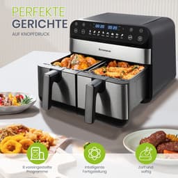 Airfryer XXL - Dual Zone Heteluchtfriteuse - Airfryer Dubbele Lade - 10L Capaciteit - LED Touchscreen - 8 Kookprogramma's - Voor Gezinnen - 40,5 cm - Zwart — thumbnail 5