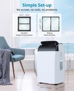 Draagbare airconditioner van 10.000 BTU – 3-in-1: koeling en luchtontvochtiging – digitaal display, afstandsbediening – stille werking – draagbare airconditioner voor de slaapkamer, het kantoor en kleine ruimtes — thumbnail 5