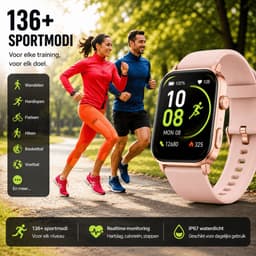 Smartwatch Dames & Heren – 2.0" HD Touchscreen – Bluetooth Bellen – 4 Bandjes Incl. – Hartslagmeter, SpO₂ & Slaapmonitor – IP68 Waterdicht – 136 Sportmodi – 450mAh Batterij – SOS & Zaklamp – Samsung & iPhone — thumbnail 5