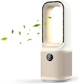 Bureauventilator - Compact - Stil - 33 cm - Bladloze bureauventilator met 5 windsnelheden - Krachtige luchtstroom - 70° zwenking - Nachtlampje - Timer - Geschikt voor slaapkamers, kantoren en nachtkastjes - Wit — thumbnail 1