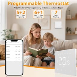 Slimme Wifi Thermostaat - Chronothermostaat Vloerverwarming - Energie Besparen - App en Spraakbesturing - 86 x 86 mm - Wit — thumbnail 3