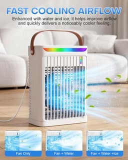 Mobiele Airco - 4-in-1 Luchtkoeler - Draagbare Aircooler met 700ml Reservoir en Verneveling - 5 Snelheden - Timer - Voor Thuis en Kantoor - Wit — thumbnail 4