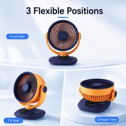 Tafelventilator - USB Oplaadbare Ventilator - Circulatieventilator - Oscillerende Ventilator - Ventilator Met LED Display - Draadloze Ventilator - Stille Ventilator - Blauw Oranje — thumbnail 2