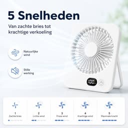 Oplaadbare USB-C Tafelventilator met LED Display, Vouwbaar en Stil, 180° Verstelbare Mini Ventilator voor Kantoor en Thuisgebruik, 2000mAh Accu - Wit — thumbnail 4