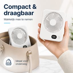 Oplaadbare USB-C Tafelventilator met LED Display, Vouwbaar en Stil, 180° Verstelbare Mini Ventilator voor Kantoor en Thuisgebruik, 2000mAh Accu - Wit — thumbnail 3
