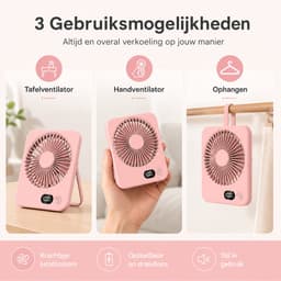 Oplaadbare USB-C Tafelventilator met LED Display, Vouwbaar en Stil, 180° Verstelbare Mini Ventilator voor Kantoor en Thuisgebruik, 2000mAh Accu - Roze — thumbnail 5