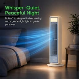 Bladloze Torenventilator - Torenventilator - Draagbare Mobiele Airco Cooler - Bladloos - Draaibaar Ventilator - 5 Snelheden - Met Afstandsbediening - Luchtstroom - Stil Compact - Mobiele Airco - Compacte Airconditioner Voor een Goede Nachtrust - Wit — thumbnail 5