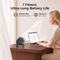 MERTTURM Oplaadbare USB Bureauventilator, Kleine Draagbare Stille Tafelventilator met 100 Snelheden, 360° Rotatie, Wandmontage, LED-display voor Slaapkamer, Thuis, Kantoor, Reizen (Zwart) — thumbnail 2