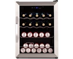 Klarstein Coachella 60 Drankenkoelkast - 60 L wifi-compatibel, LED-verlichting, Roestvrij staal, Fluisterstil, 3-18 °C, Uitneembare schappen, Drankenkoelkast met glazen deur