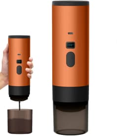 Hutjemutje - draagbare koffiezetapparaat - koffiemachine - draadloos voor in de auto - 12V - espresso - nespresso - dolce gusto - capsule koffie - gemalen koffie - oplaadbaar - oranje — thumbnail 2