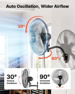 VEVOR 65W Industriële Wandventilator 57 cm, 6 m/s Oscillerende Wandventilator met 3 Snelheden en Verstelbare Kantelhoek, Commerciële Industriële Ventilator voor Werkplaats, Garage, Magazijn, Sportschool, Zwart — thumbnail 3