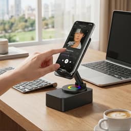 Bluetooth Speaker met Telefoonhouder - Opvouwbaar - RGB Verlichting - Verstelbare Standaard - Bluetooth 5.4 — thumbnail 4