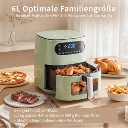 Heteluchtfriteuse - Groen - 6 liter - Met Kijkvenster en Touchscreen - Voor de Gezinskeuken — thumbnail 2