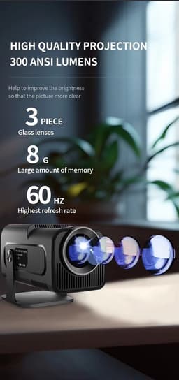 Mini Thuisbioscoop Set - Smart 1080P Full HD Beamer & Soundbar met 100 Inch Projectiescherm - Android 11 & WiFi 6 - 300 ANSI Lumen - Zwart — thumbnail 4